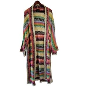ASHRO Women's Plus Size Long Duster Cardigan Sz 3XL Red Green Multi Boho Western